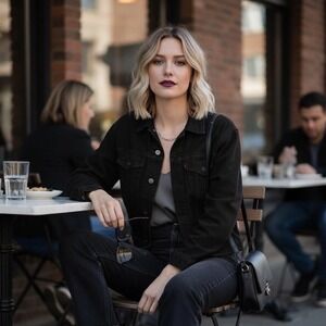 Vintage President Stone Black Denim Jacket L Relaxed Fit Grunge‎ Y2K Western